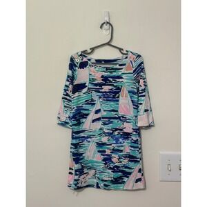 Lilly Pulitzer Kids Dress Sailboat Print‎ 3/4 Sleeve Casual S (4-5)